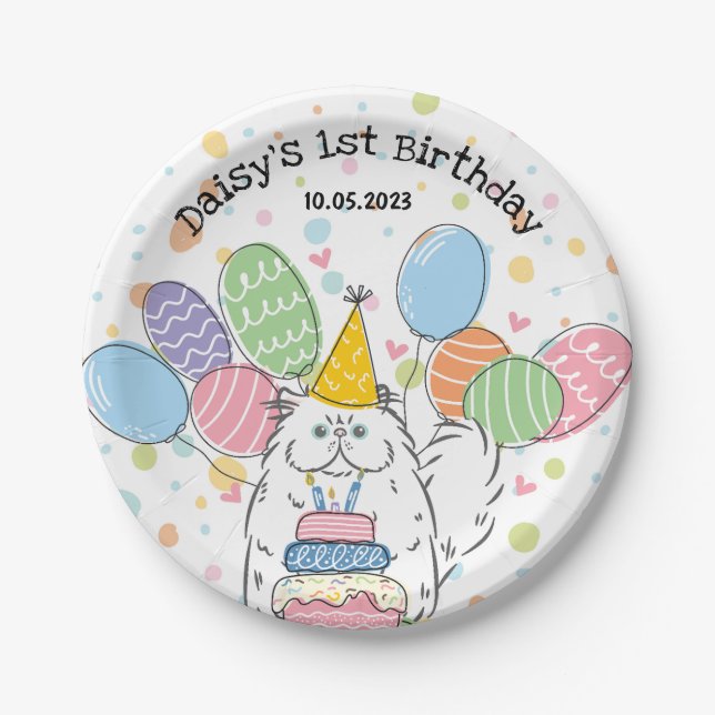 White Persian Cat Birthday Party Paper Teller (Vorderseite)