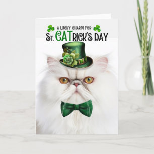 White Persian Cat Lucky Charm St CATrick's Day Feiertagskarte