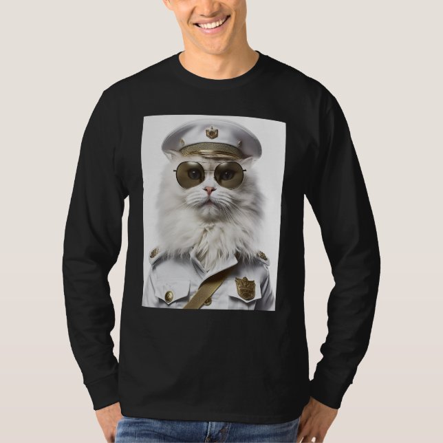 White Persian cat military cap T-Shirt (Vorderseite)