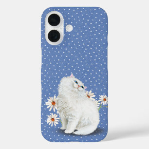 White Persian cat on blue Case-Mate iPhone Case