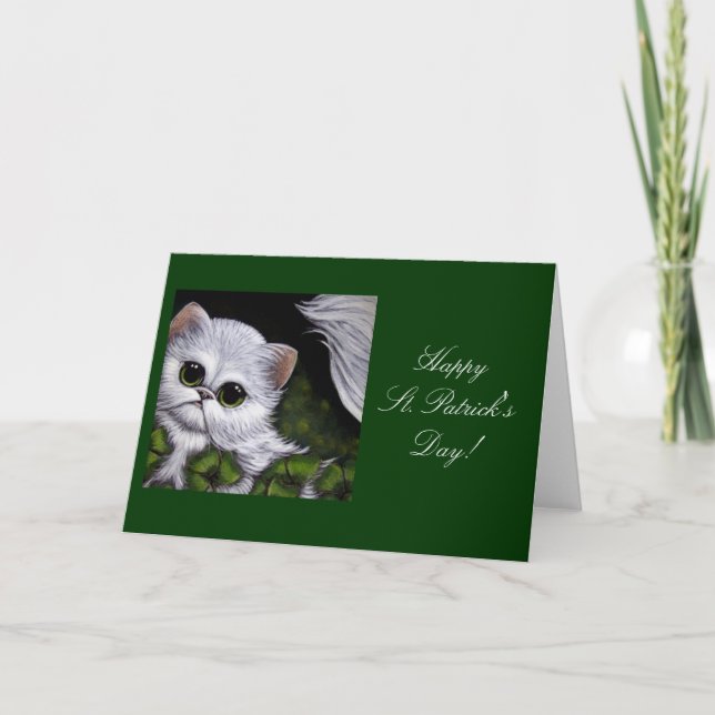 WHITE PERSIAN CAT - ST. PATRICK'S DAY Card Karte (Vorderseite)