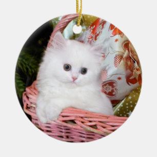 White Persian Kitten Keramik Ornament