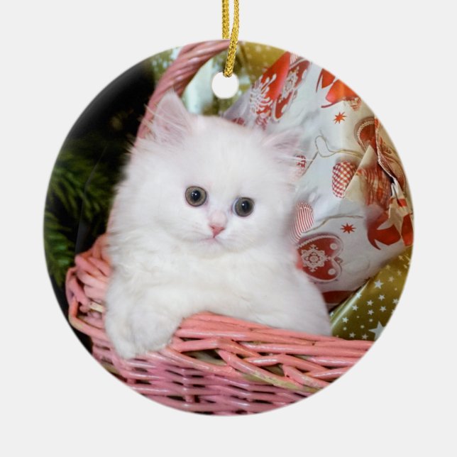 White Persian Kitten Keramik Ornament (Vorne)