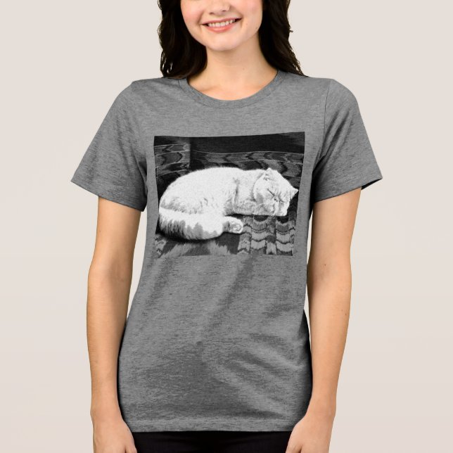 White Persian Sleeping Cat Tri-Blend Shirt (Vorderseite)