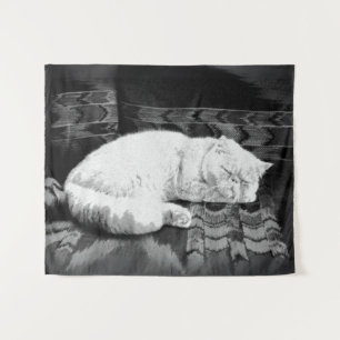 White Persian Sleeping Cat Wandteppich