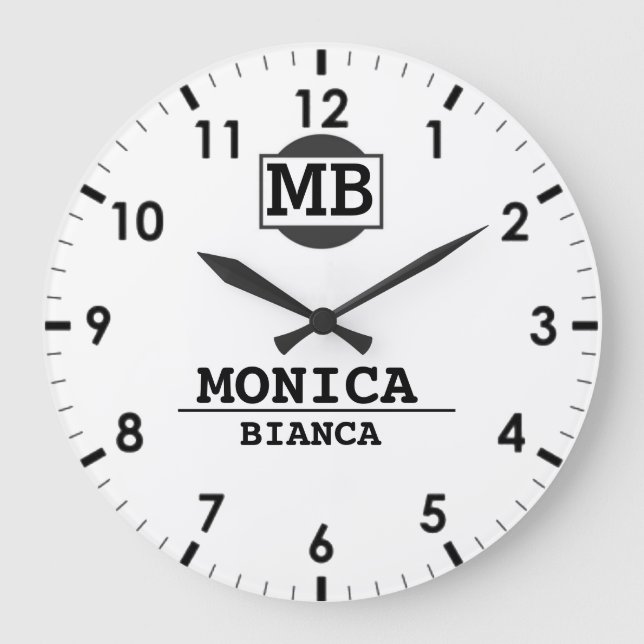 White  Personalized Custom Monogram Minimalist  Große Wanduhr (Vorderseite)