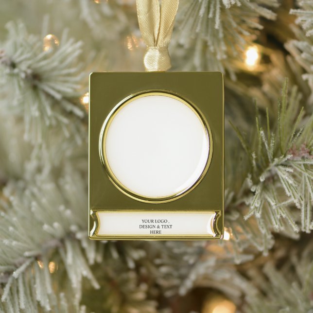 White Personalized – Your Logo & Text Here Banner-Ornament Gold (Baum)