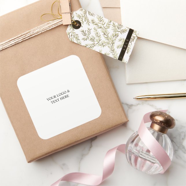 White Personalized – Your Logo & Text Here Quadratischer Aufkleber (Schenken)