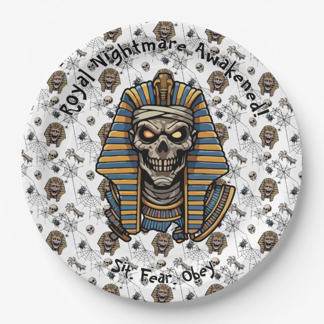 🤍 White Pharaoh Mummy Paper Plate 🎃 🍽️ Pappteller (Vorderseite)