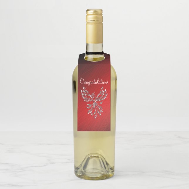 White Phoenix steigt rot an Black Ashes Glückwunsc Flaschenanhänger (Auf Flasche)