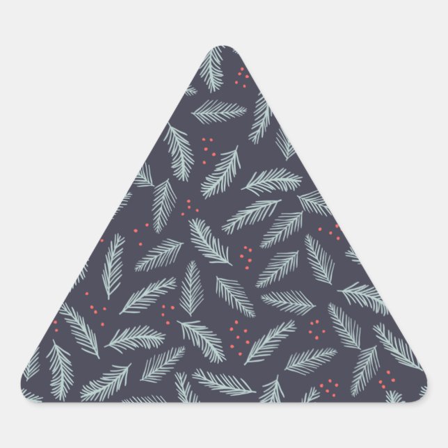 White Pine Boughers Feathers Holly Berries Weihnac Dreieckiger Aufkleber (Vorderseite)