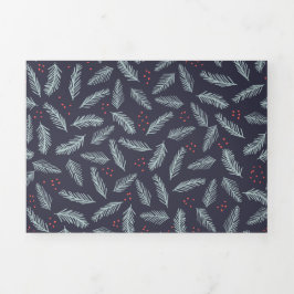 White Pine Boughers Feathers Holly Berries Weihnac Dreifach Gefaltete Urlaubskarte