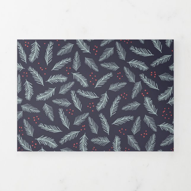 White Pine Boughers Feathers Holly Berries Weihnac Dreifach Gefaltete Urlaubskarte (Cover)