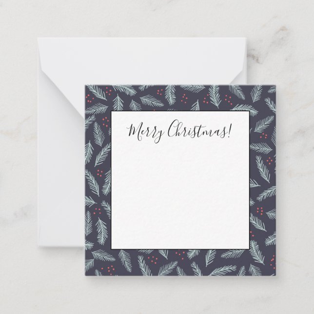 White Pine Boughers Feathers Holly Berries Weihnac Mitteilungskarte (Vorderseite)