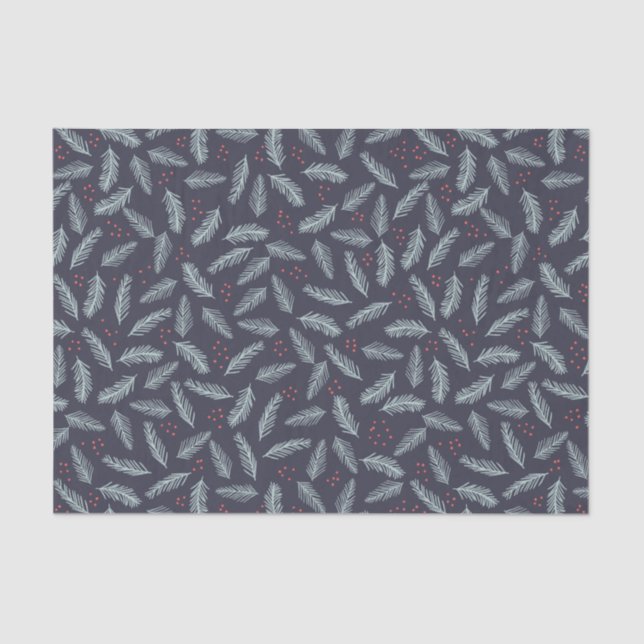 White Pine Boughers Feathers Holly Berries Weihnac Seidenpapier (Vorderseite)