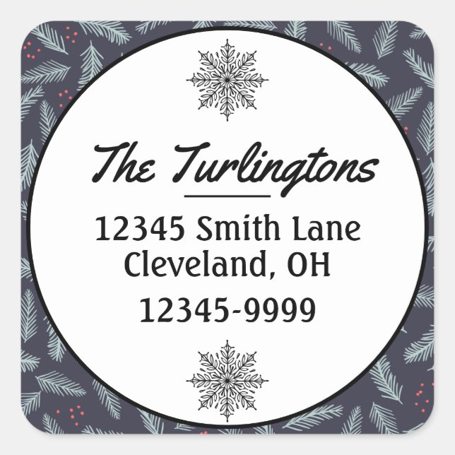 White Pine Boughers Feathers Holly Rücksendeadress Quadratischer Aufkleber (Vorderseite)