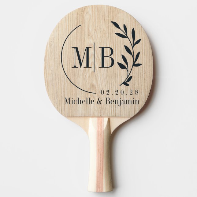 White Pine Leaf Wedding Monogram Tischtennis Schläger (Vorderseite)