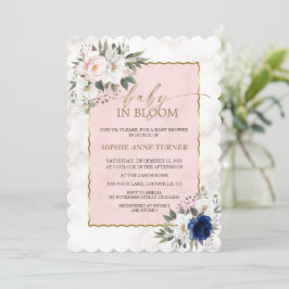 White Pink Blue Floral Twins Gold Baby in Bloom Einladung