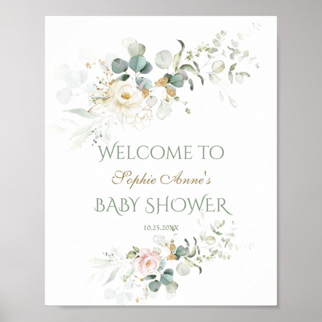 White Pink Blume Babydusche Begrüßungszeichen Poster (Vorne)