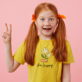 White Pink Blume Be Happy Kinder T - Shirt