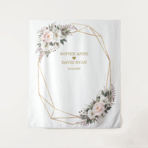 White Pink Blume Gold Wedding Foto Stand Wandteppich