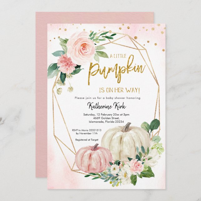 White Pink Blush Pumpkin ist auf dem Weg Einladung (Vorne/Hinten)
