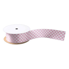 White & Pink Checkerboard Satin Ribbon Satinband