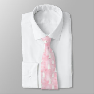 White Pink Christmas Trees Neck Tie Krawatte