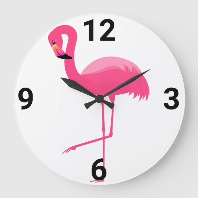 WHITE PINK FLAMINGO WALL CLOCK GROßE WANDUHR (Vorderseite)