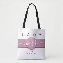 White Pink Glitzer Girly Monogram Lady Boss Script