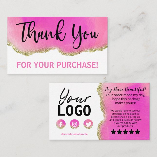 White Pink Gold Agate Vielen Dank einfügen Visitenkarte (Vorne/Hinten)