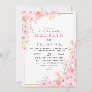 White Pink Gold Moderne Minimalistische Hochzeit m Einladung