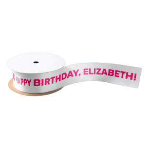 White Pink Happy Geburtsname   Personalisiert Satinband