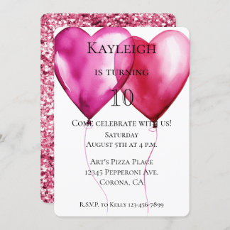 White Pink Hearts Balloons Geburtstag Einladung