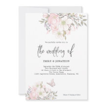 White Pink Magnolia Butterfly Script Hochzeit
