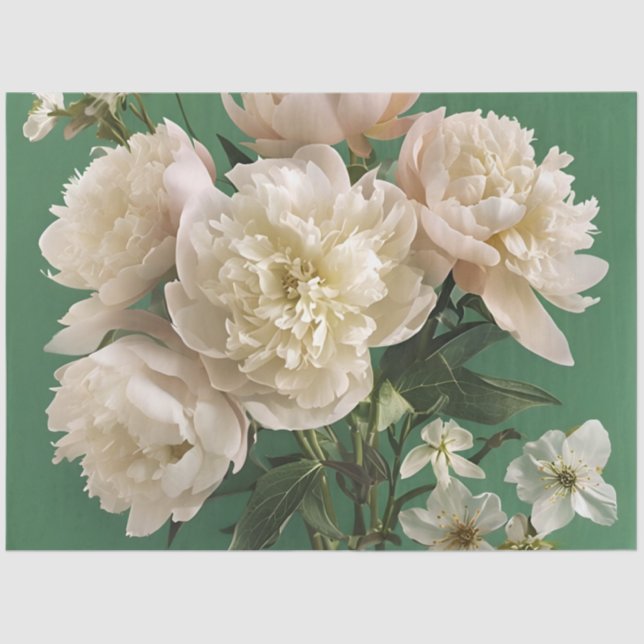  White/ Pink Peonies With Spring Flowers Decoupage Seidenpapier (Vorderseite)