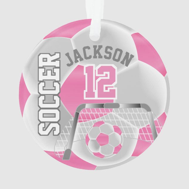 White & Pink personalize Soccer ⚽ Ornament (Rückseite)
