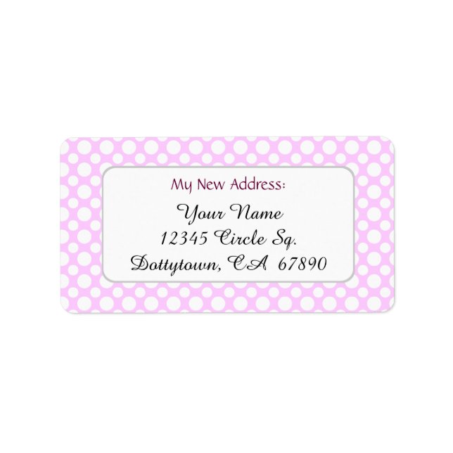White Pink Polka Dots Custom New Address Label Adressaufkleber (Vorne)