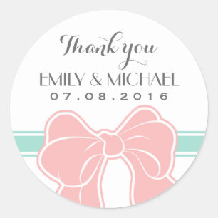 White Pink Ribbon Bow Hochzeit Dankeschön Sticker