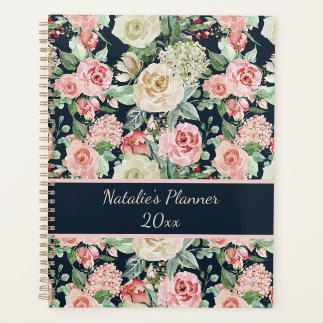 White & Pink Roses with Quote Personalized Planner Planer (Vorderseite)