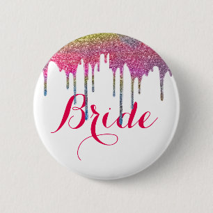 White Pink Script Wedding Bride Button