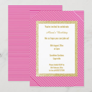 White Pink Strip Gold Moderne Alles im Ozean Einladung