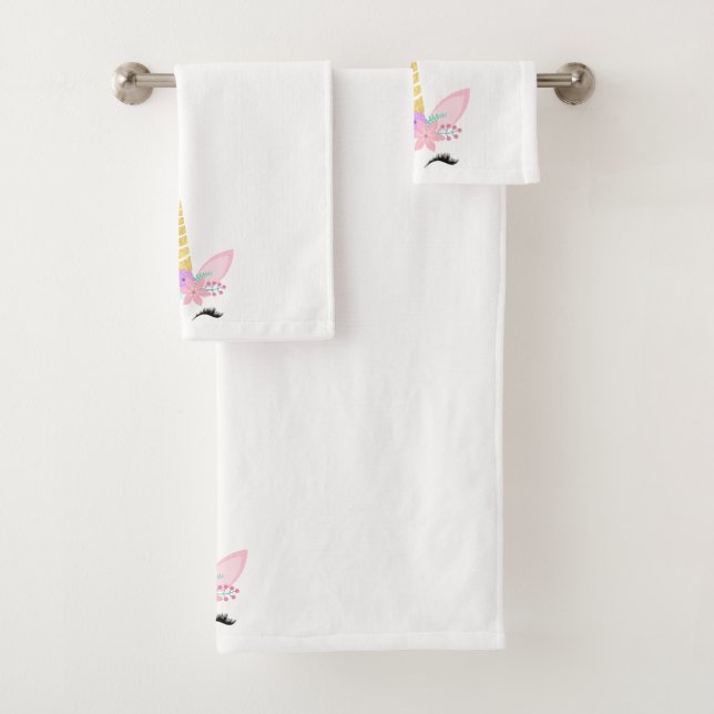WHITE PINK UNICORN BADEZIMMER TOWEL SET (Insitu)