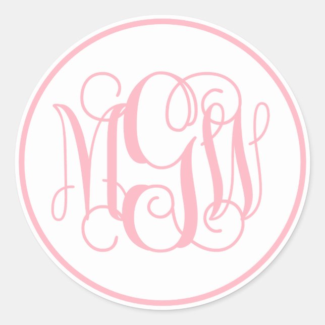 White Pink Vine Script Monogram, DIY BG Runder Aufkleber (Vorderseite)