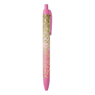 White Pink Watercolor Glam Leopard Glitzer Kugelschreiber