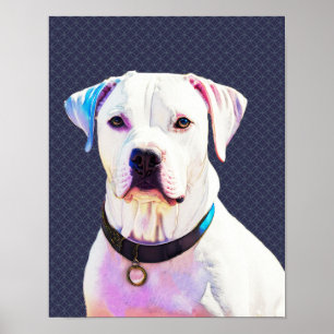 White Pit Bull Dog Graphic Art Poster