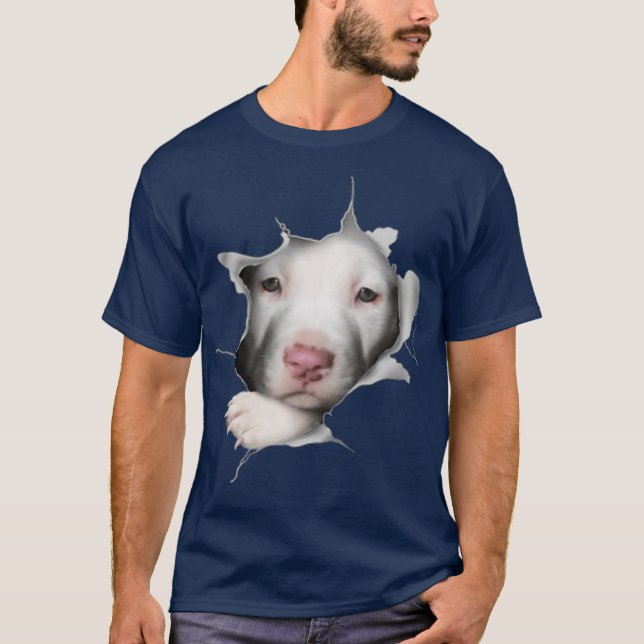 White Pitbull Face Inside Funny T-Shirt (Vorderseite)