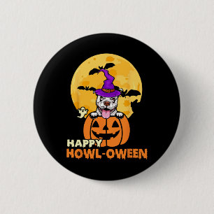 White Pitbull Witch Hund viel Glück Halloween Kost Button