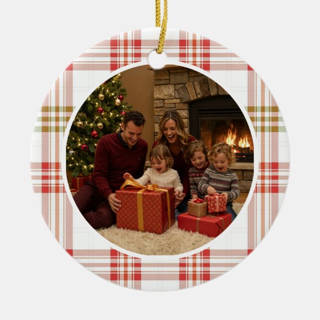 White Plaid Family Christmas Keramik Ornament (Vorne)