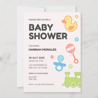 White Playful Illustrative Baby Shower Einladung